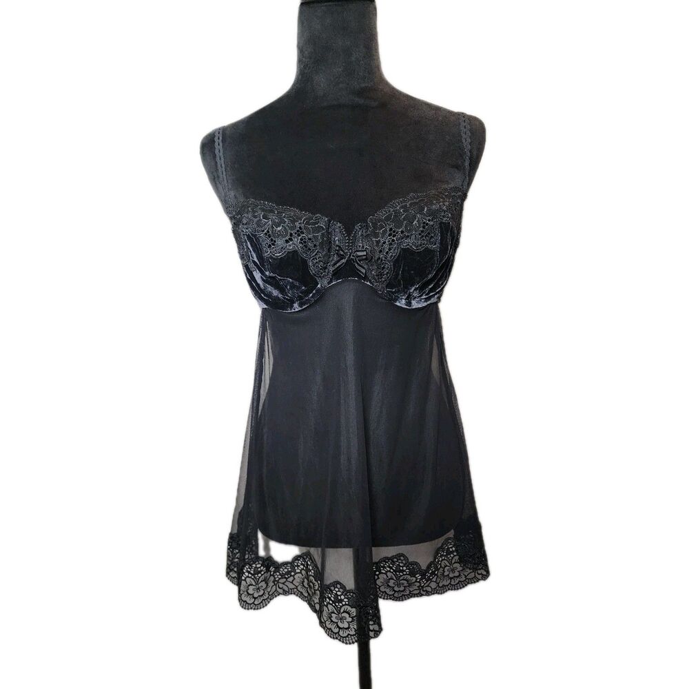Victoria’s Secret Very Sexy Sheer Lace 36C Black Mesh Lingerie Goth Layering Y2K